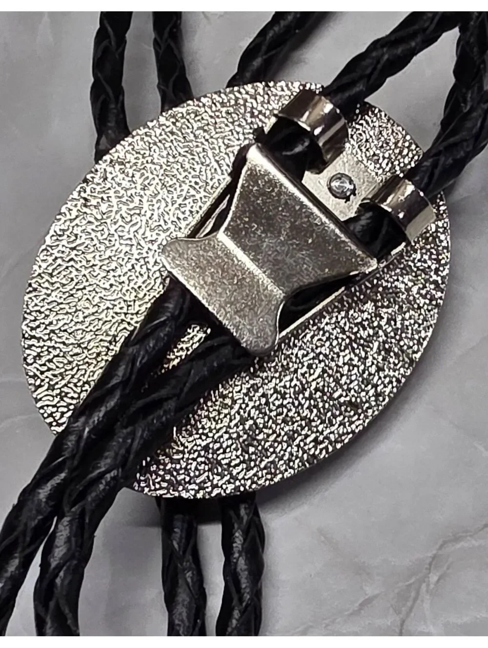 New Western Black Braided Cord Bolo Tie Oval Cabachon Eagle Silver Tone Cowboy